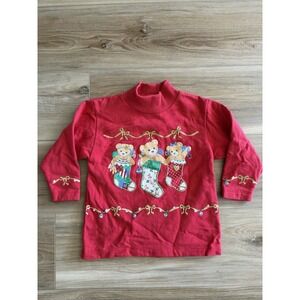 Vintage Spumoni Teddy Bear Stockings Christmas Sweater Crewneck Size Medium 3T